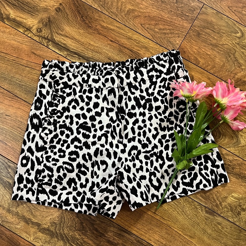 J. Crew Women’s Linen Shorts Ruffle Hem High Waist Leopard Print 00 B5-47